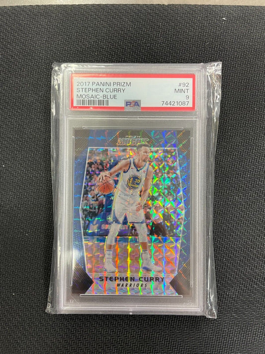2017-18 Panini Prizm Mosaic Blue #92 Stephen Curry PSA 9 MINT WARRIORS