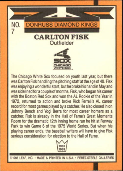 1989 Donruss #7 Carlton Fisk DK UER OF on back - NM