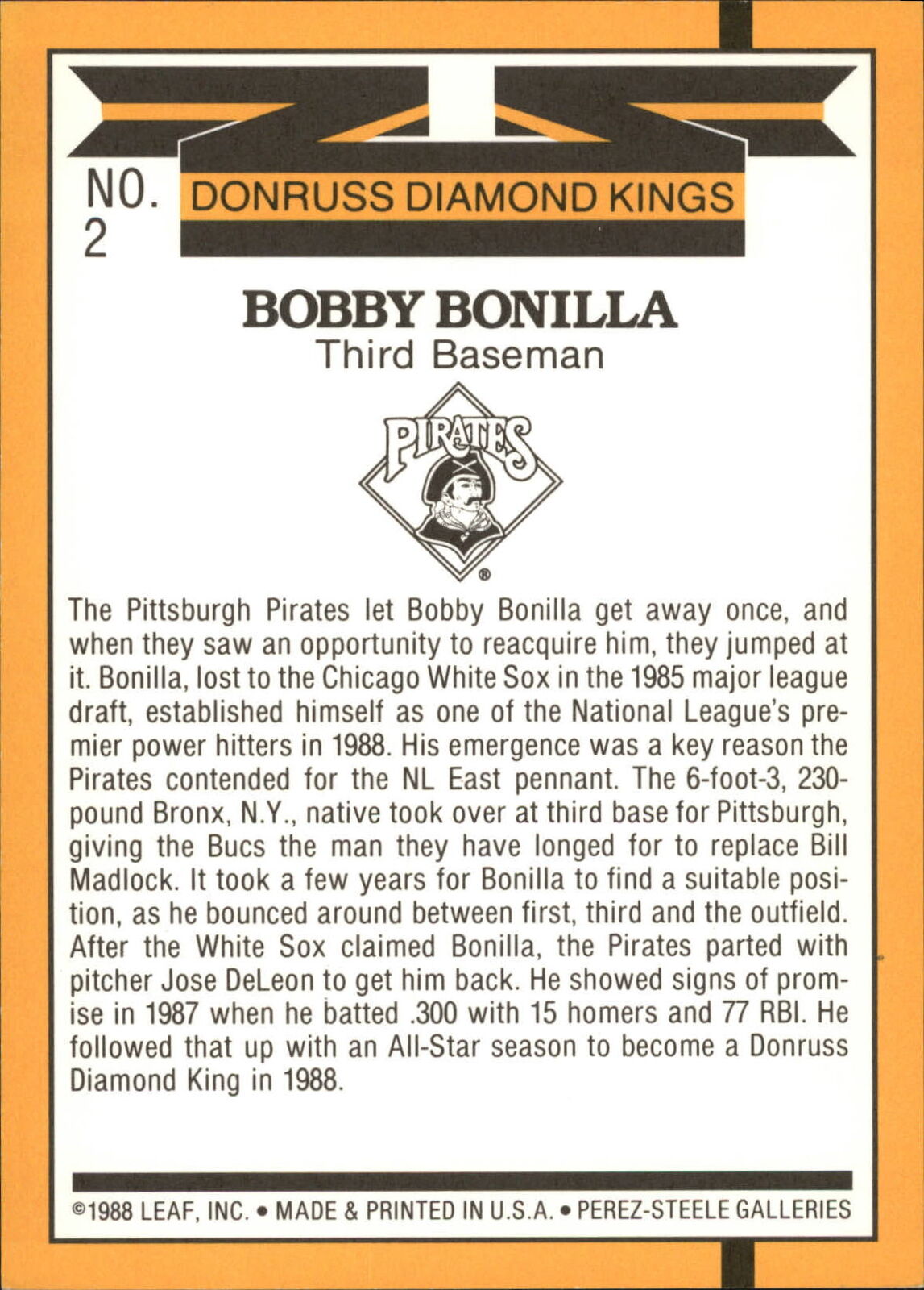 1989 Donruss Super DK's #2 Bobby Bonilla - NM