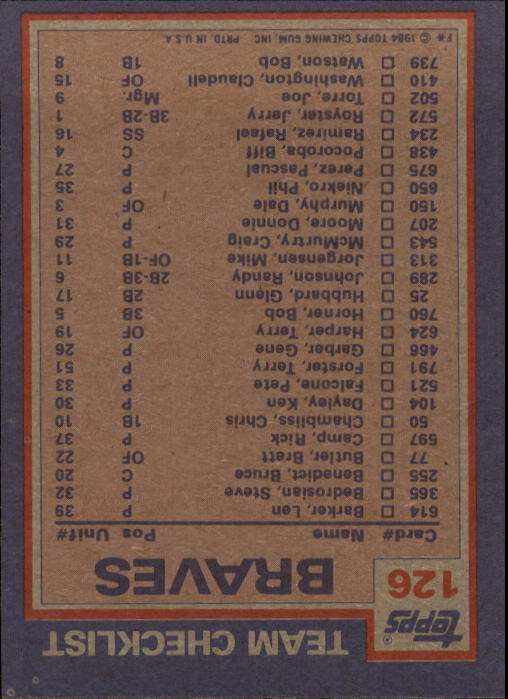 1984 Topps #126 Braves TL Dale Murphy - NM