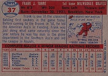 1957 Topps #37 Frank Torre - NM