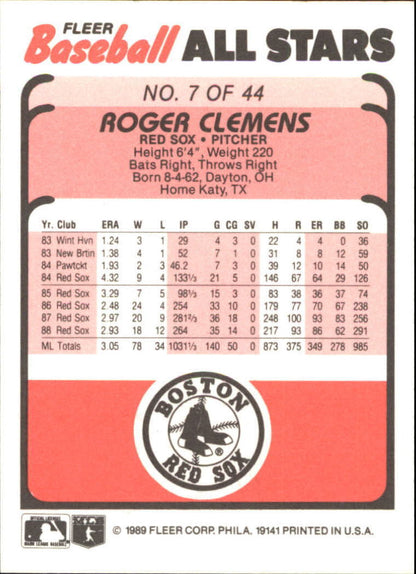 1989 Fleer Baseball All-Stars #7 Roger Clemens - NrMt+