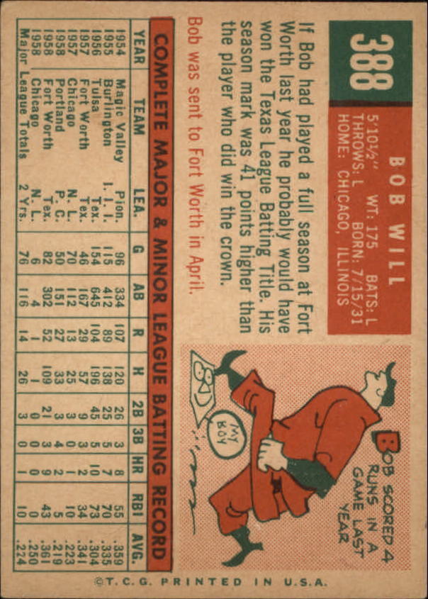 1959 Topps #388 Bob Will RC - NM