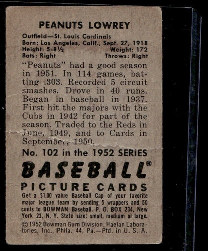 1952 Bowman #102 Peanuts Lowrey - VG-EX