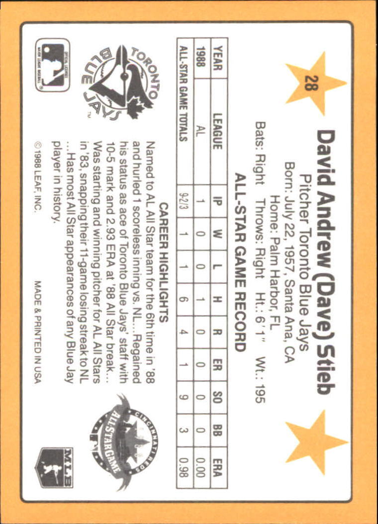 1989 Donruss All-Stars #28 Dave Stieb - NM