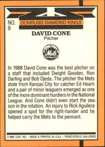 1989 Donruss #9 David Cone DK UER 'hurdlers' - NM