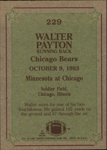 1984 Topps #229 Walter Payton IR - NrMt+