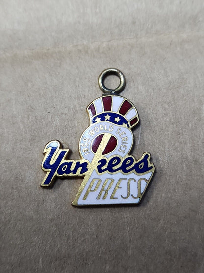 1955 New York Yankees Press Pin. Made Into a Charm Brooklyn's Only Championship
