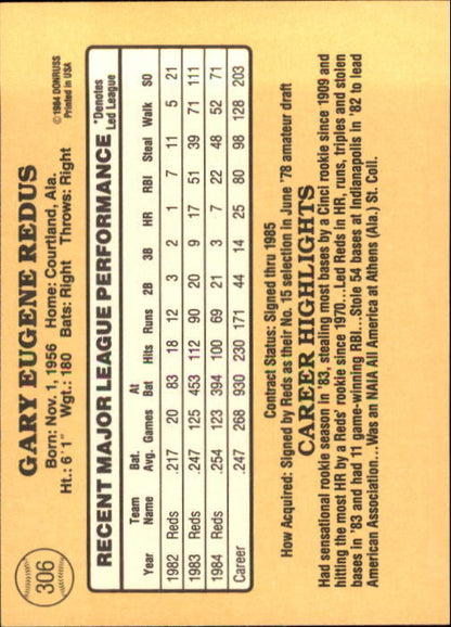 1985 Donruss #306 Gary Redus - NM