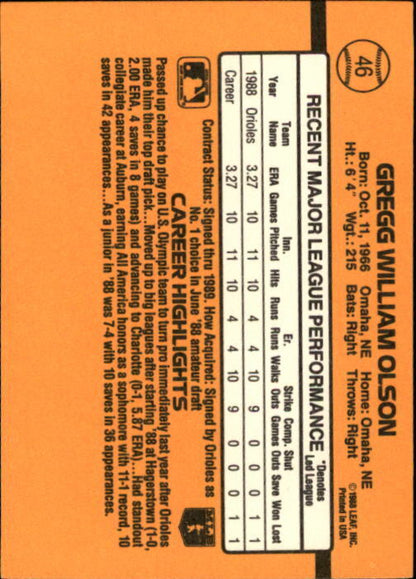 1989 Donruss #46 Gregg Olson RC RR DP - NM