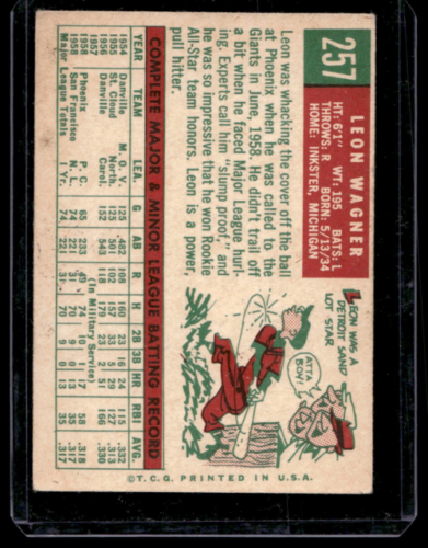 1959 Topps #257 Leon Wagner RC - NM