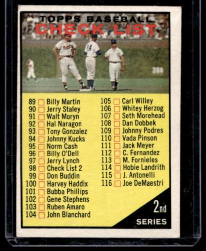 1961 Topps #98B Checklist 2 Yellow Checklist 98 black on white - NM