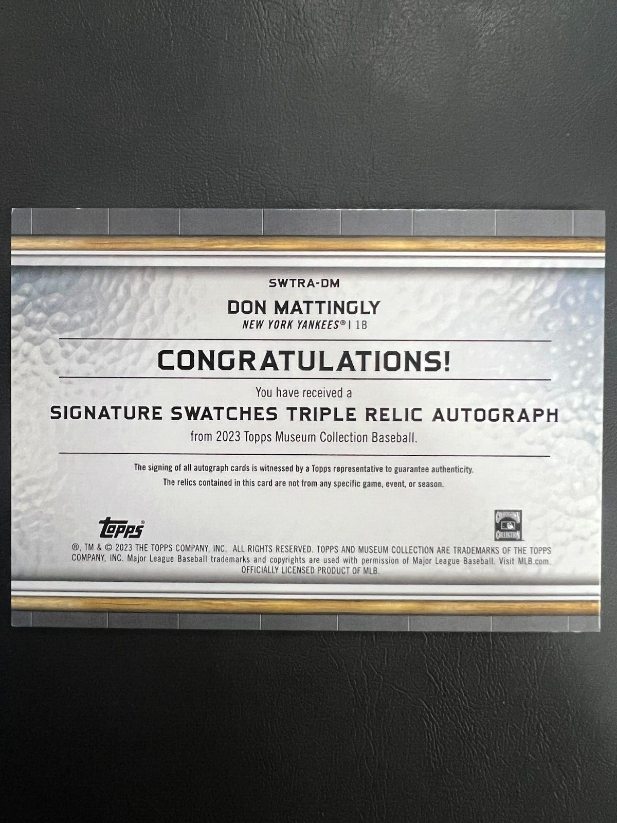 2023 Topps Museum Collection Signatures Swatches Game Bat Don Mattingly #9/25 J