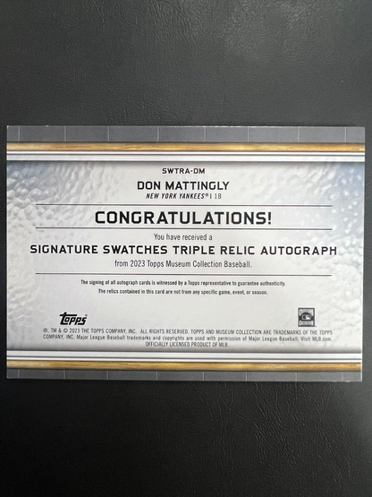 2023 Topps Museum Collection Signatures Swatches Game Bat Don Mattingly #9/25 J