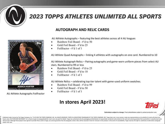 2023 Topps Athletes Unlimited All Sports Hobby Box (24 Packs/14 Cards: 2 Autos)