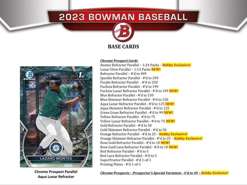 2023 Bowman Baseball Hobby Box (24 Packs/10 Cards: 1 Auto)