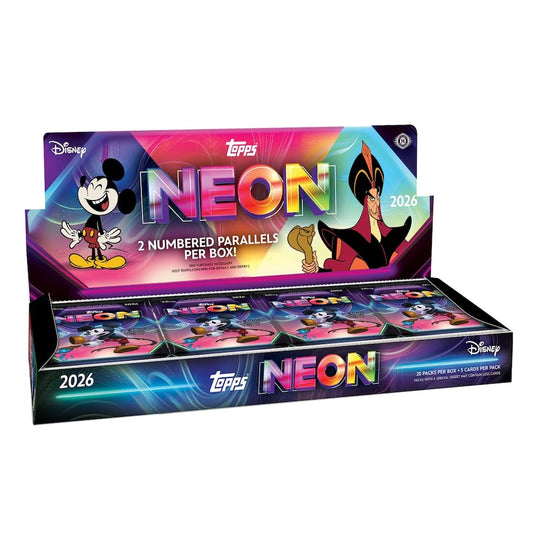 Topps 2026 Disney Neon Hobby Box, Factory Sealed, 20 Packs, 5 Cards per Pack, 2 Numbered Parallels