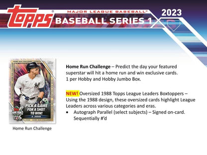 2023 Topps Series 1 Baseball Hobby Box (24 Packs/14 Cards: 1 Auto or Mem, 1 Silver Pack)