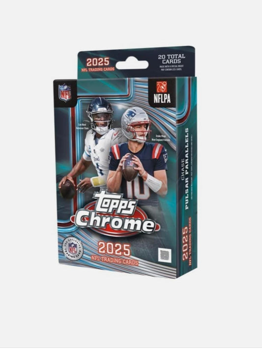 2025 Topps Chrome Football - Factory Sealed - Hanger Box (20 Cards) Pulsar Parallels