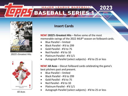 2023 Topps Series 1 Baseball Hobby Box (24 Packs/14 Cards: 1 Auto or Mem, 1 Silver Pack)