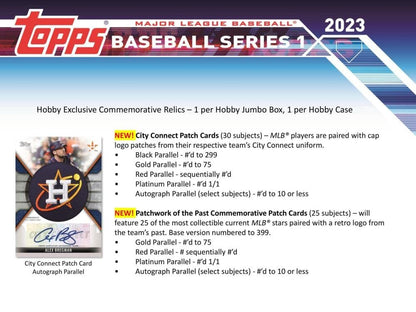 2023 Topps Series 1 Baseball Hobby Box (24 Packs/14 Cards: 1 Auto or Mem, 1 Silver Pack)