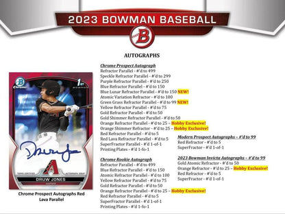 2023 Bowman Baseball Hobby Box (24 Packs/10 Cards: 1 Auto)