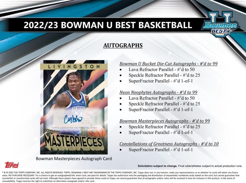 2022/2023 Bowman University's Best Basketball Hobby Box (12 Packs/4 Cards: 2 Autos) Victor Wembanyama!