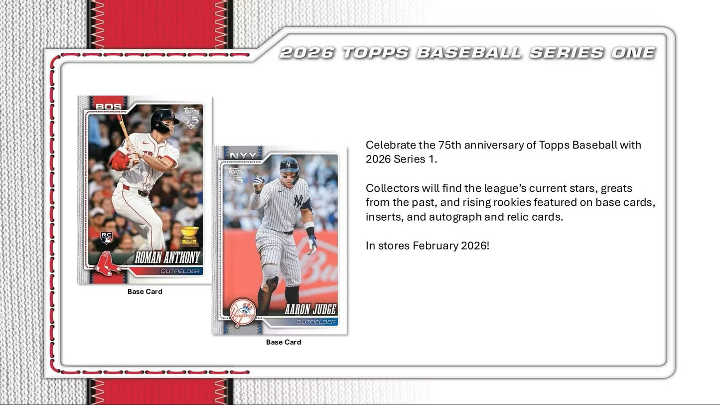 2026 Topps Baseball Series 1 Blaster Box of Packs with Possible Retail Exclusive Holo Foil Parallels and Blaster Exclusive Spring Training Variation Cards