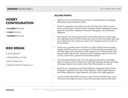 2025-26 Panini Origins Basketball HOBBY BOX
