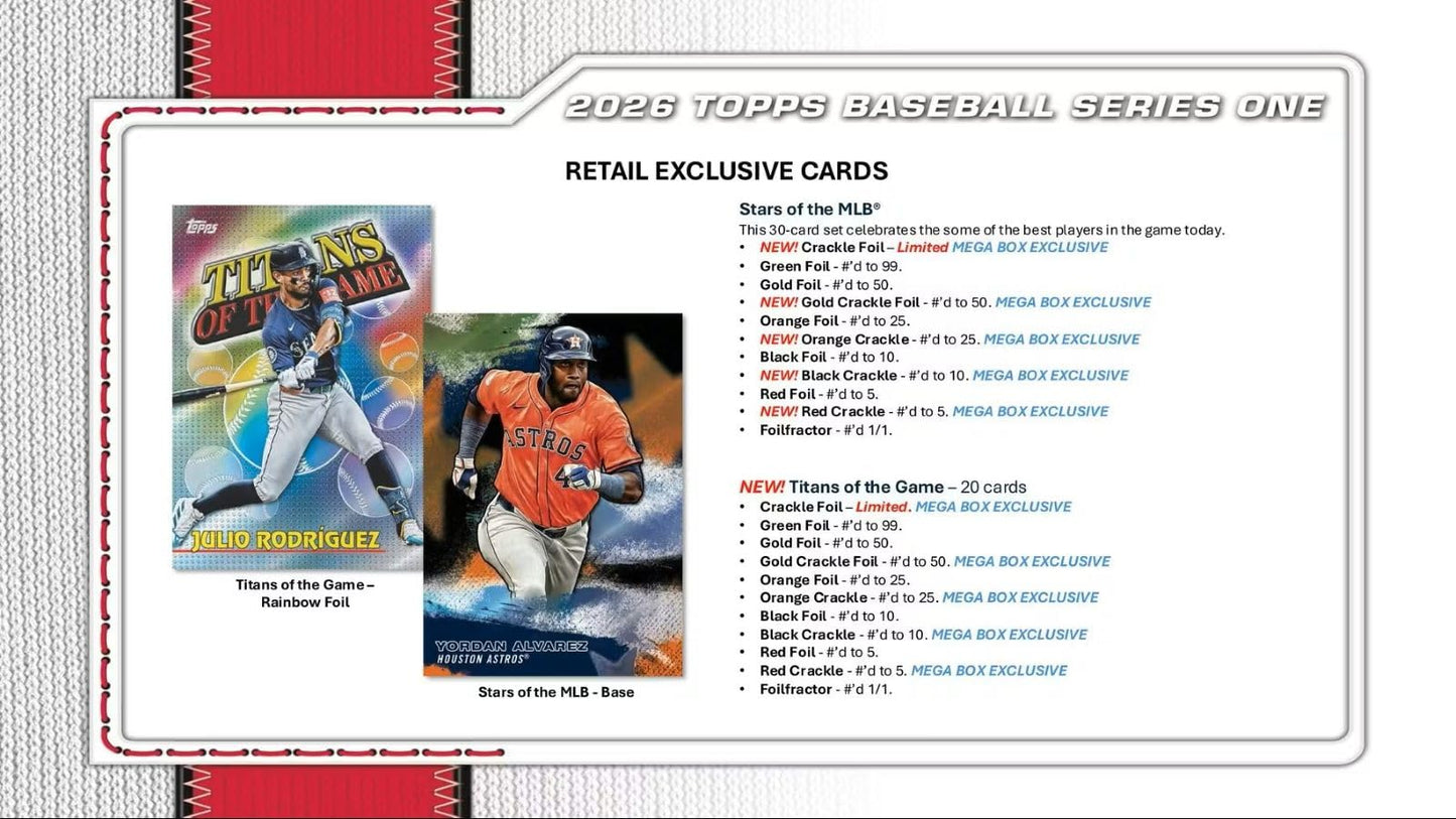 2026 Topps Baseball Series 1 Blaster Box of Packs with Possible Retail Exclusive Holo Foil Parallels and Blaster Exclusive Spring Training Variation Cards
