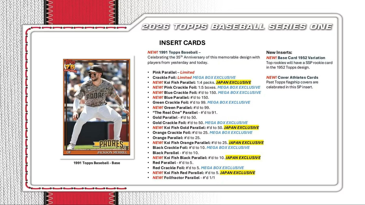 2026 Topps Baseball Series 1 Blaster Box of Packs with Possible Retail Exclusive Holo Foil Parallels and Blaster Exclusive Spring Training Variation Cards