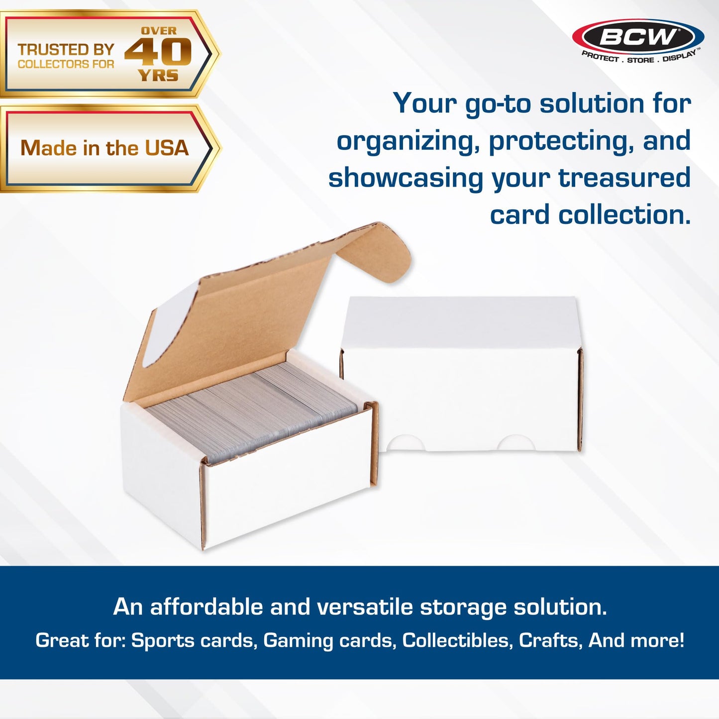 BCW 200-Count Storage Box for Standard 20pt Trading Cards, 200 lb. Test Strength, 50 Pack | Cardboard Organizer for Baseball, Basketball & Football | Assembly Required