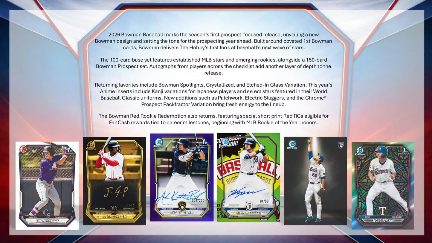 2026 Bowman Baseball Blaster Trading Card Box (Look for Retail Exclusive Green Parallels)
