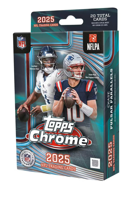 2025 Topps Chrome Football Hanger Trading Card Box (3 Rookie Cards Per Box) Jaxson Dart, Cam Ward, Tetairoa Mcmillan, Emeka Egbuka Rookie Cards