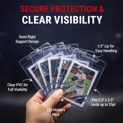 Ultra Pro Semi Rigid Card Holder 1/2" Lip – Clear PVC Sleeves for Trading Cards – Fits 2.5" x 3.5" up to 35pt – Card Grading Sleeves for Storage, Shipping, TCG & Collector Protection – 200 Pack