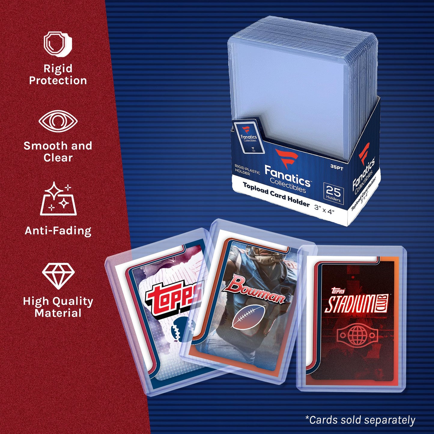 Fanatics Collectibles 35pt 3x4 Top Loaders, 25 Count - Standard Size Clear Rigid Card Holders for Trading Card Protection