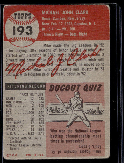 1953 Topps #193 Mike Clark RC - GOOD