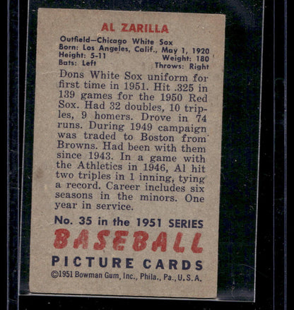 1951 Bowman #35 Al Zarilla - VG