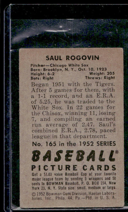 1952 Bowman #165 Saul Rogovin RC - VG-EX