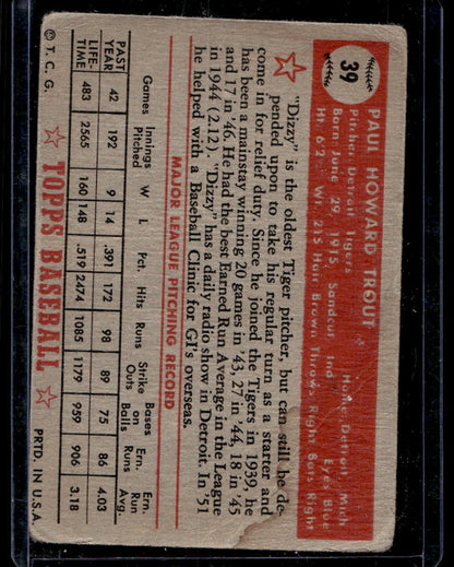 1952 Topps #39 Dizzy Trout - VG