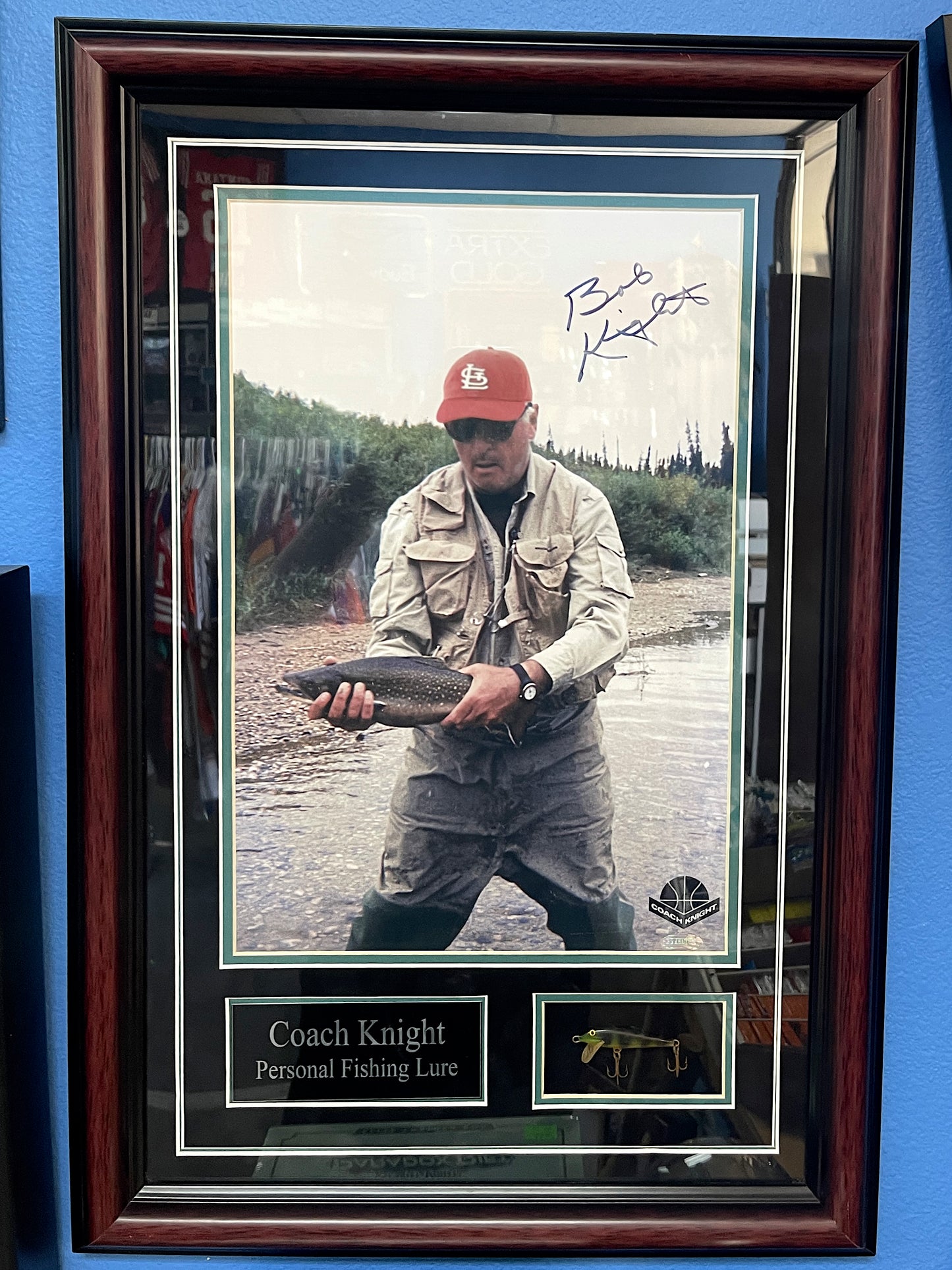 Coach Bobby Knight Autographed Photo w/ Personal Fishing Lure (Coach Knight and Steiner COA)