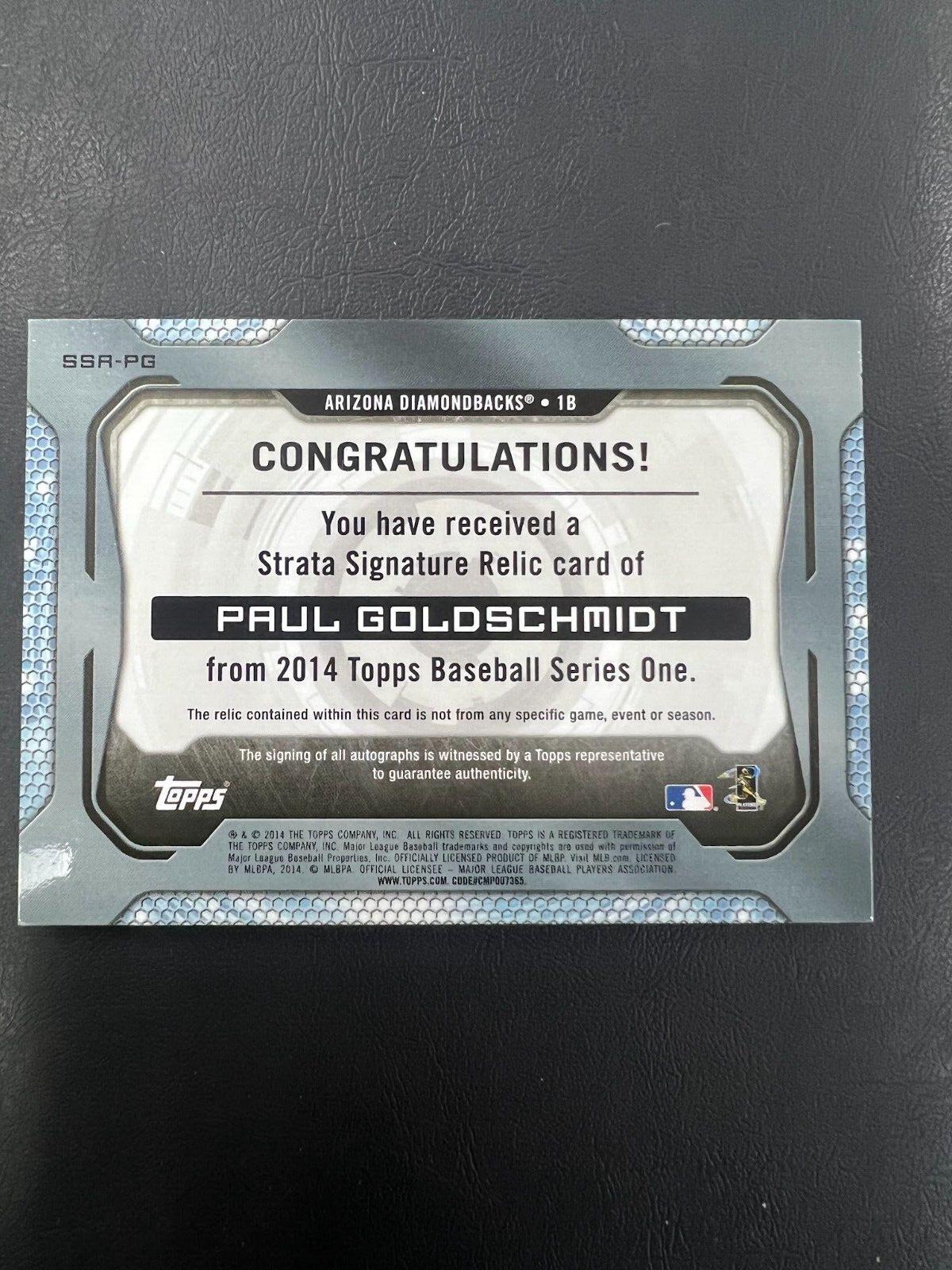 2014 Topps Series 1 Paul Goldschmidt Strata Game Used AZ Patch Auto #d 4/25 J
