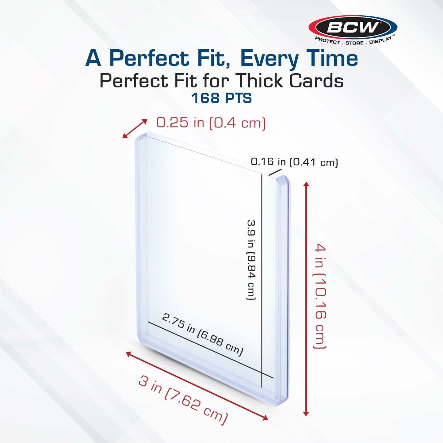 BCW Thick Card Topload Holder | Holds Relic, Patch, and Jersey Cards | Protective Card Sleeves for Collectibles and Trading Cards | Protective Rigid Plastic Display Card Holder (168 pt. / 4.25 MM)