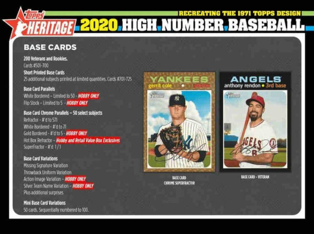 2020 Topps Heritage High Number Baseball Hobby Box (24 Packs/9 Cards: 1 Auto)