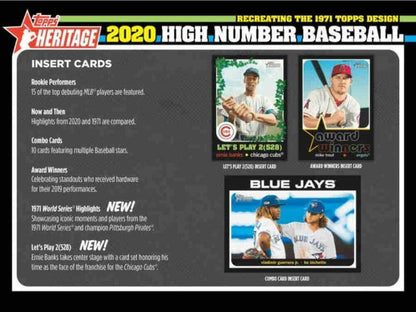 2020 Topps Heritage High Number Baseball Hobby Box (24 Packs/9 Cards: 1 Auto)