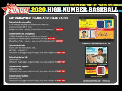 2020 Topps Heritage High Number Baseball Hobby Box (24 Packs/9 Cards: 1 Auto)