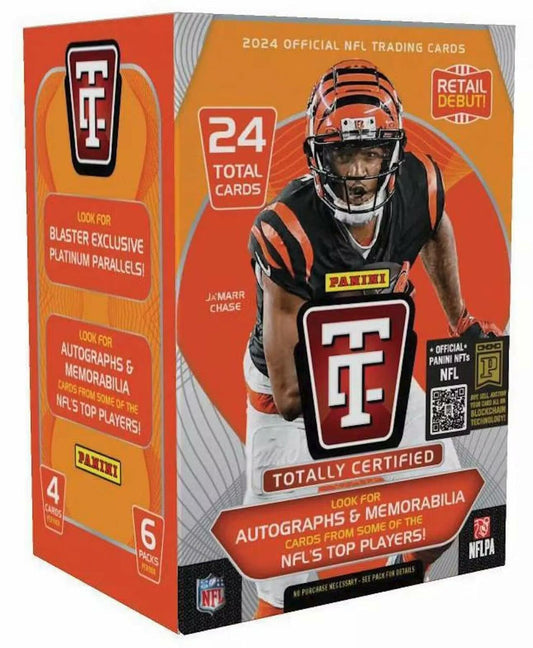 2024 Panini Totally Certified Football 6-Pack Blaster Trading Card Box (Four Parallels Per Box)