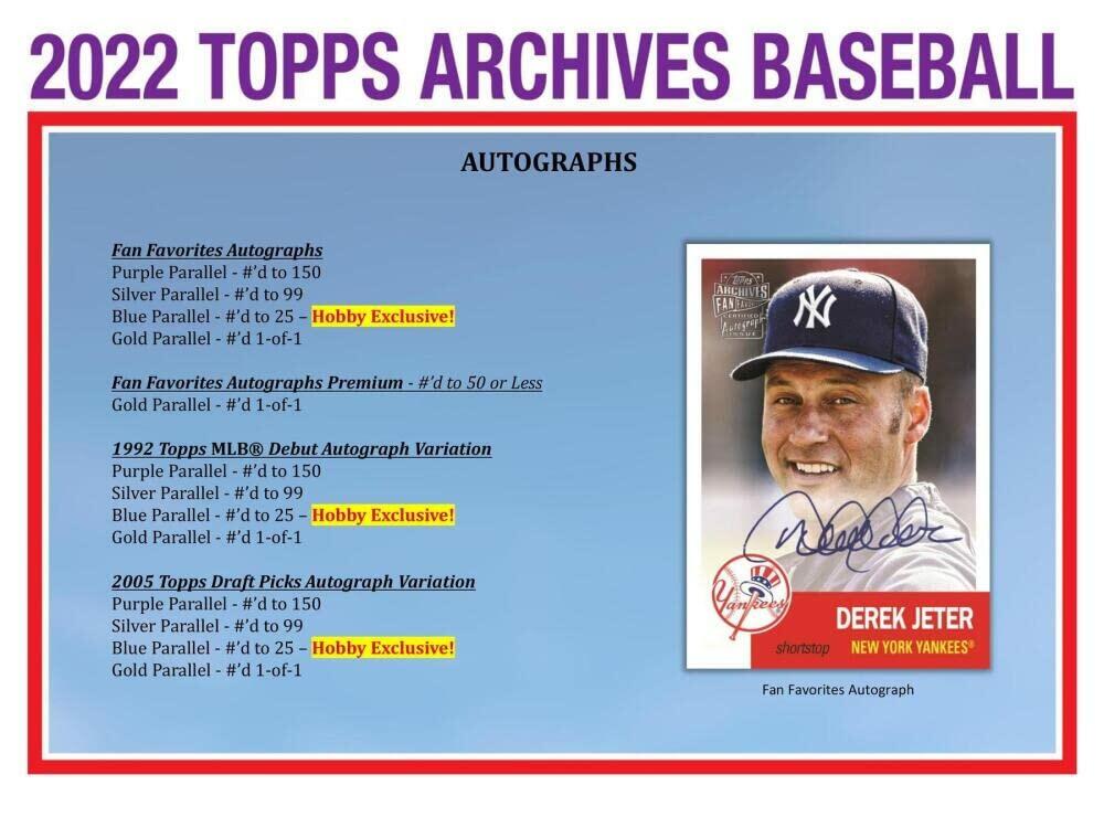 2022 Topps Archives Baseball Hobby Box (24 Packs/8 Cards: 2 Autos, 1 Box Topper)