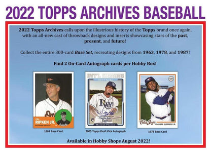 2022 Topps Archives Baseball Hobby Box (24 Packs/8 Cards: 2 Autos, 1 Box Topper)