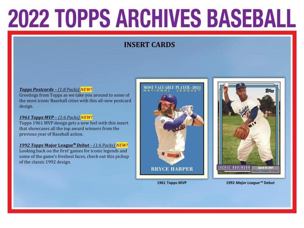 2022 Topps Archives Baseball Hobby Box (24 Packs/8 Cards: 2 Autos, 1 Box Topper)